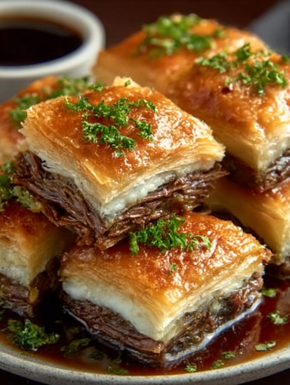 Irresistible French Dip Squares Incredible fresh from the oven on a serving platter